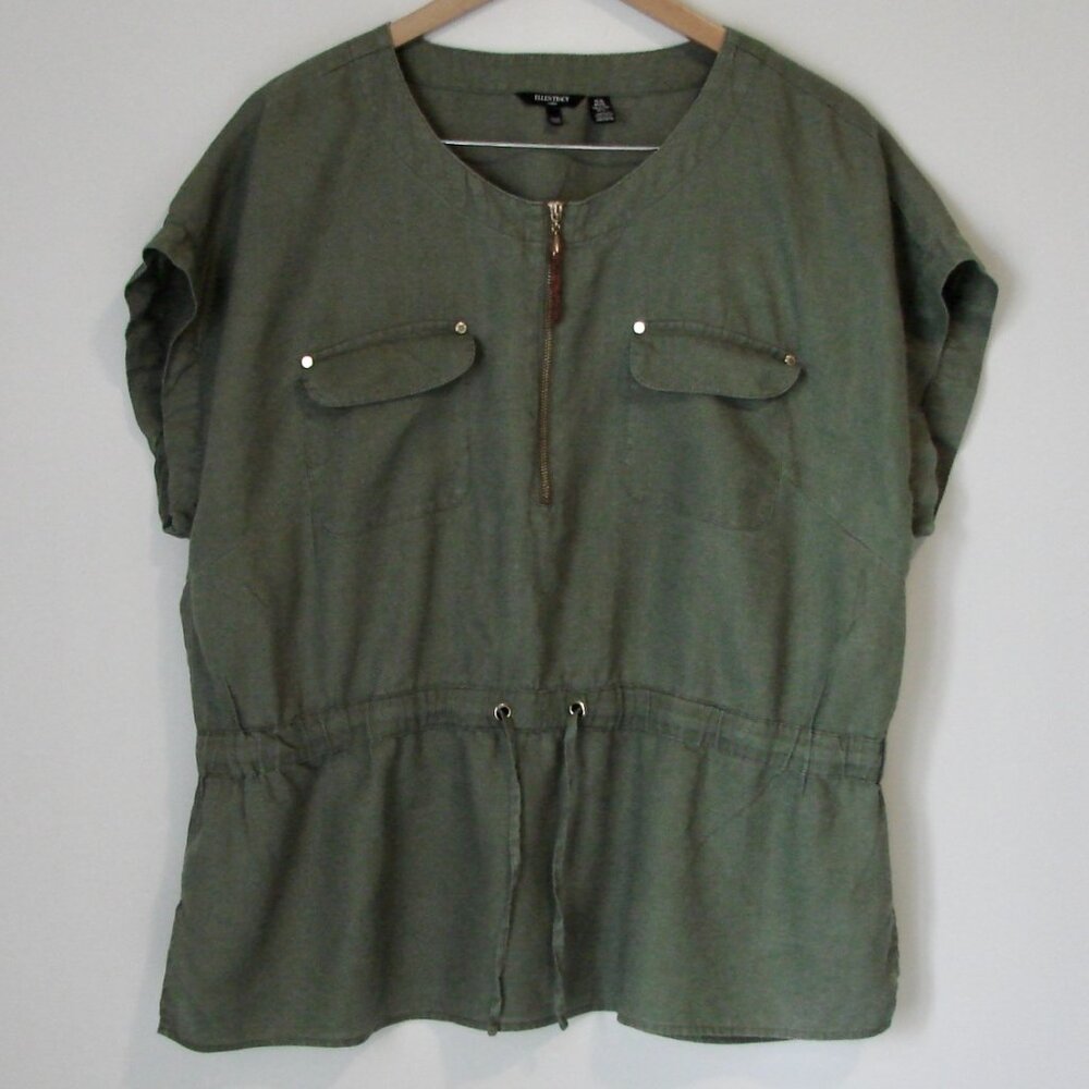 Ellen Tracy Khaki Green Zip-Front Tunic